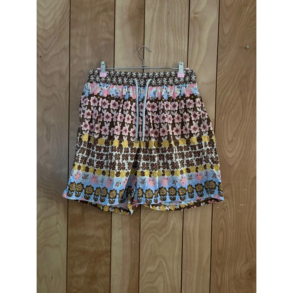 Vilebrequin Moorea‎ Floral Swim Trunks XL Brown Pink Blue Mens Shorts